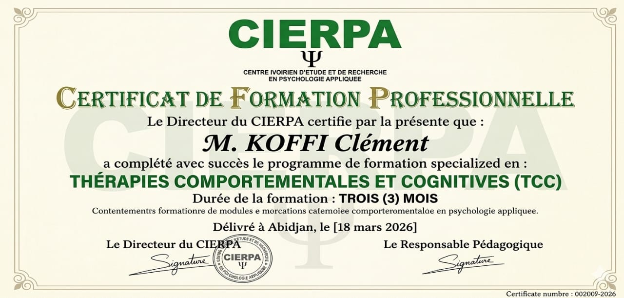 Modèle de certificat du CIERPA